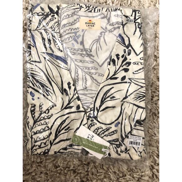 Marine Layer Camila Dress Floral A-Line Mini Black And White Foliage NWT XSmall - Picture 4 of 8